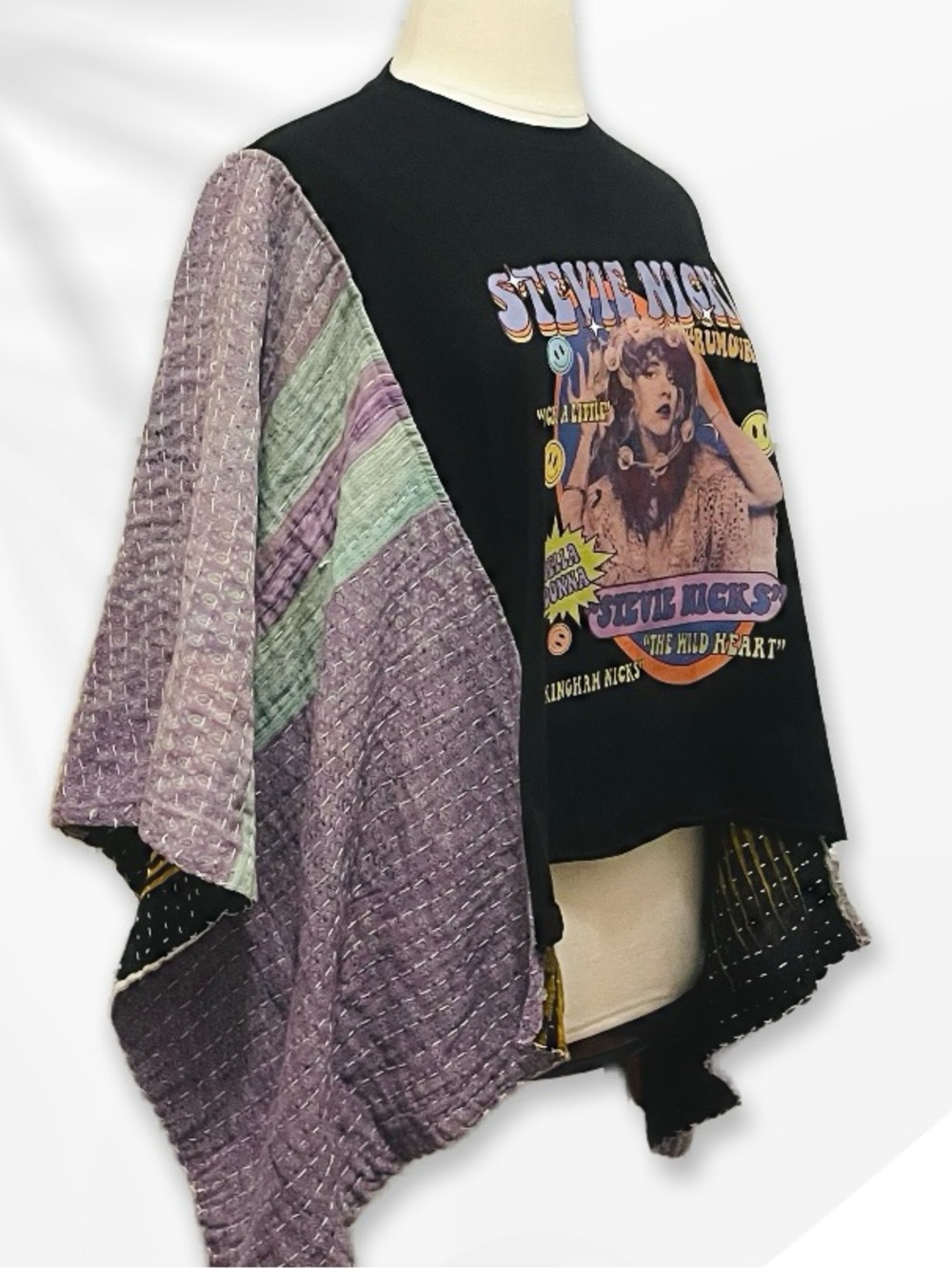 Custom Up-Cycle Stevie Nicks Graphic Pullover with Kantha Sleeves L-2X - Picture 4 of 16